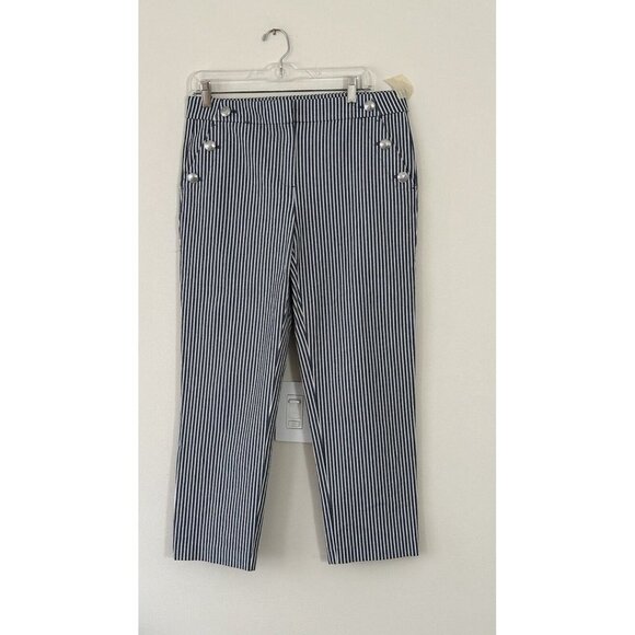 LOFT Women's Blue/White Striped The Riviera Slim Ankle Pants -6 - Picture 1 of 13